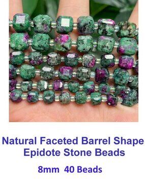 Natural Faceted Barrel Shape Epidote Stone Beads   40 beads